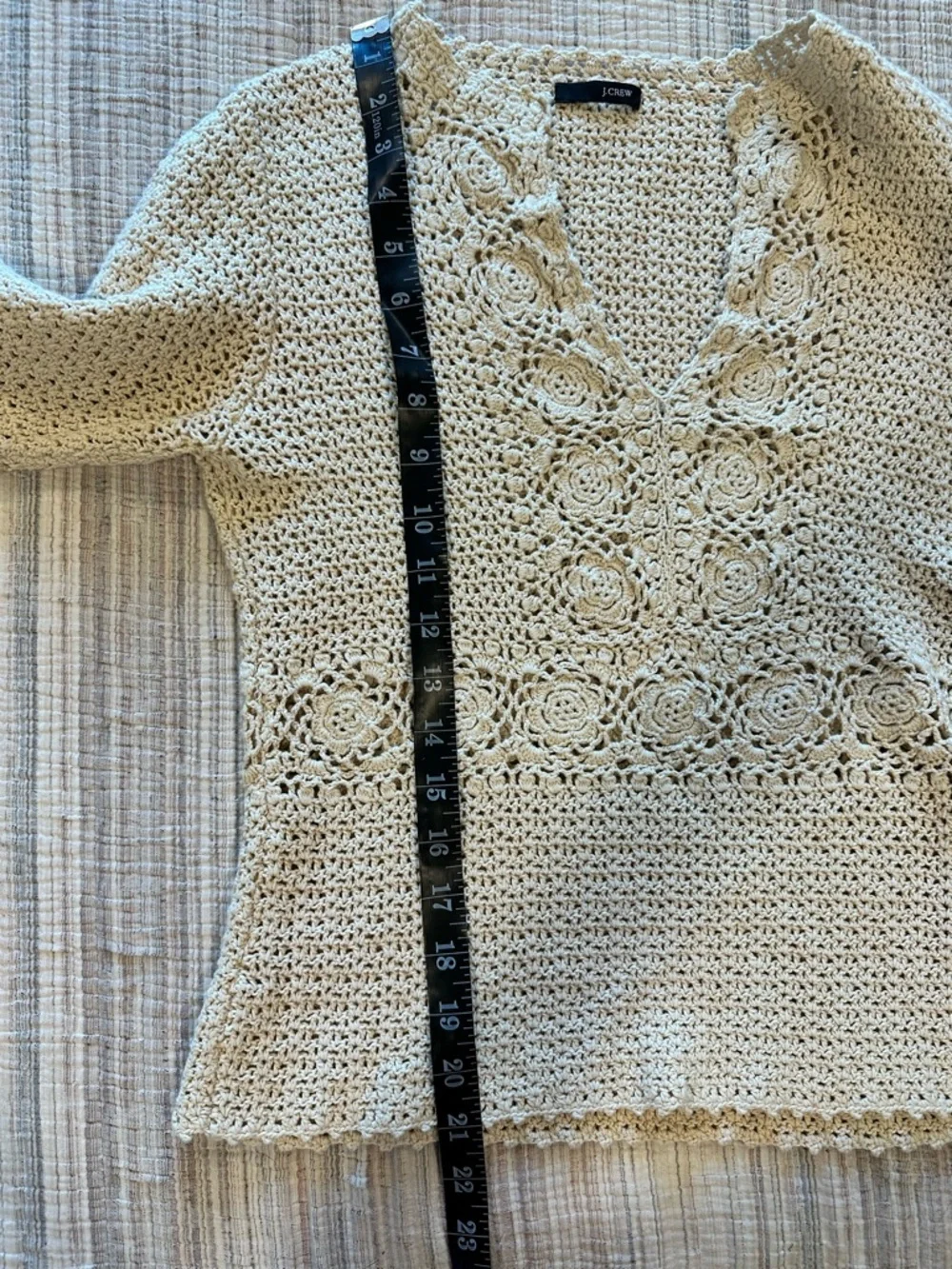 J.Crew Cream Crochet Floral Cutout V-Neck Sweater Top Boho Cottagecore S